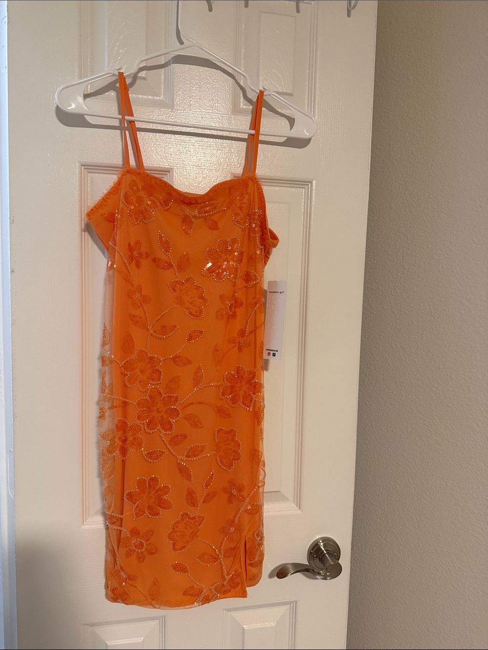 Madden Girl Orange Beaded Floral Mini Slip Dress